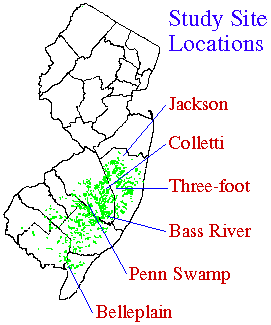 NJ map showing study site locations