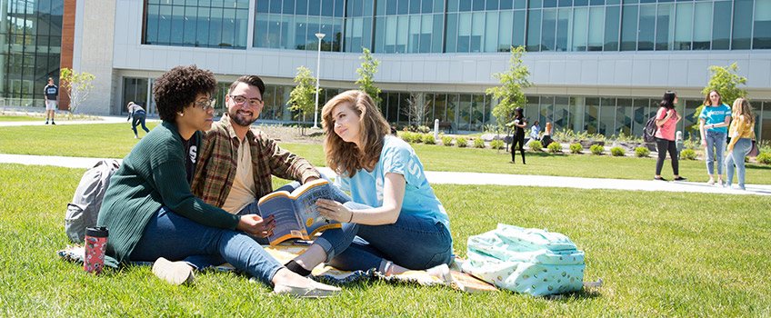 students ouside in the Academic Quad