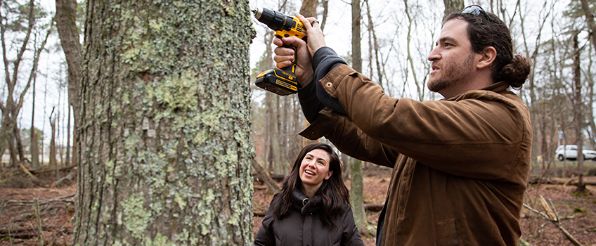 Aaron Stoler taps a maple tree