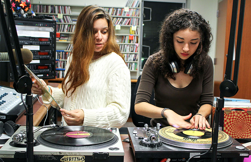 Mariella Negro and Phoebe Pugh in the WLFR studio