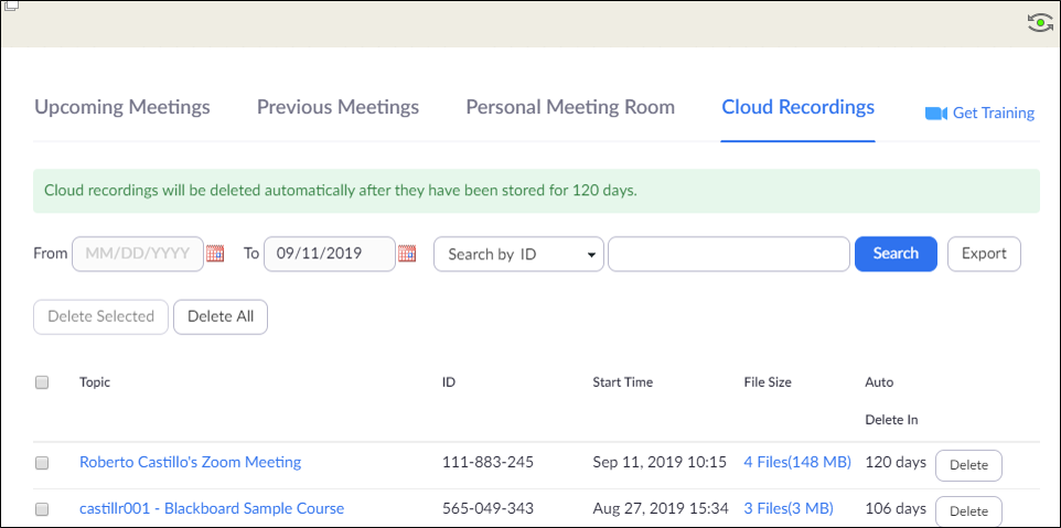 Cloud Recordings in Zoom