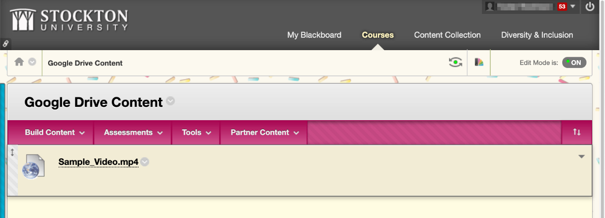 A screenshot of a Google Drive file link within a Blackboard course.