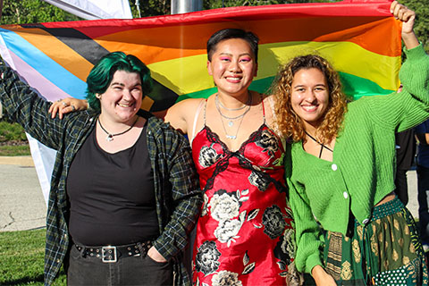Students at Pride Month flag raising