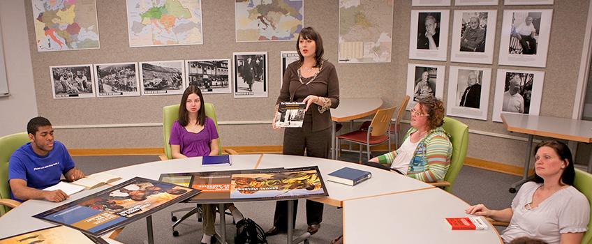 Students learning in the Holocaust Resource Center