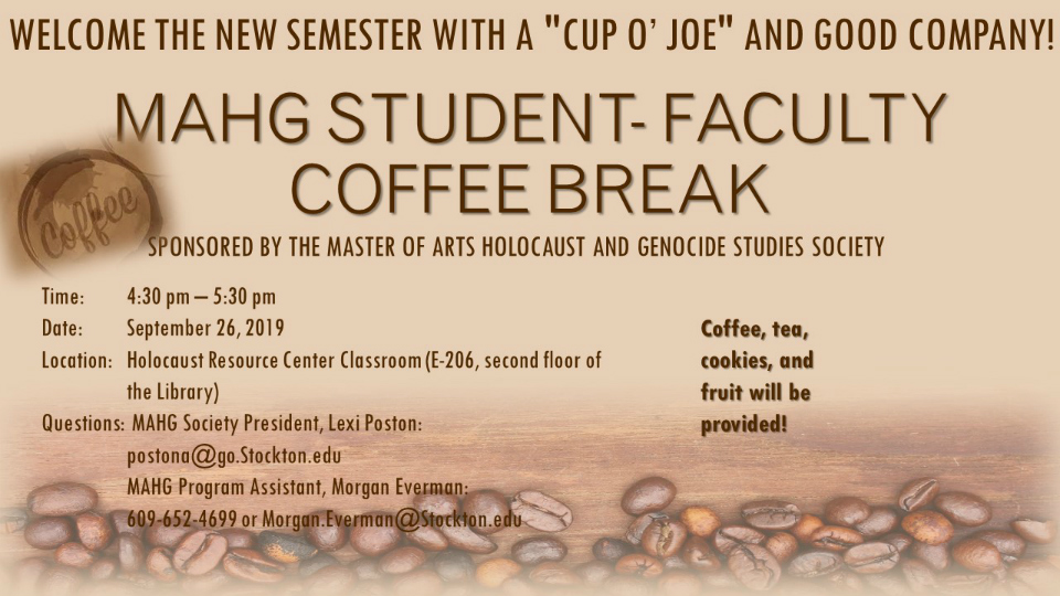 MAHG coffee break flyer, September 2019