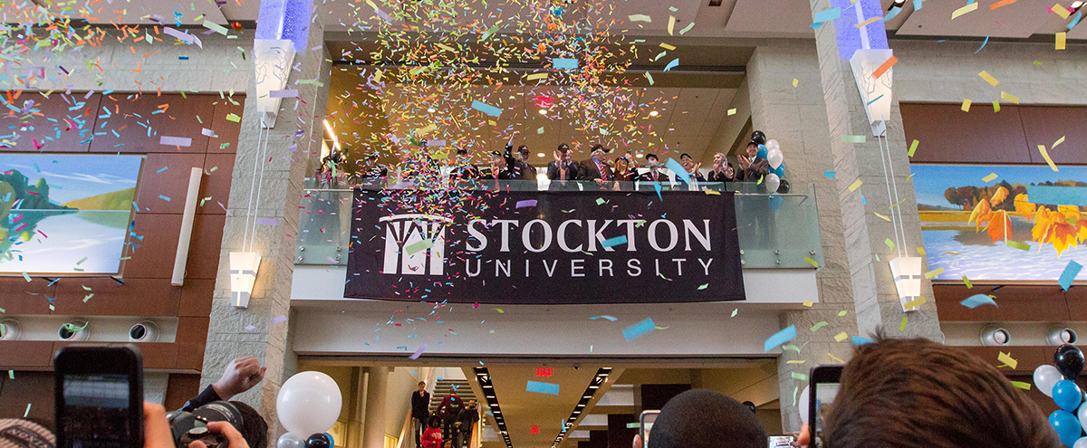 Campus Center Grand hall with confetti shot down Campus Center Grand hall with confetti shot down