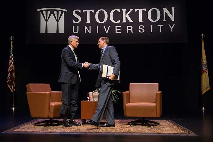 William J. Hughes, Jr. welcomes his longtime friend, U.S. Supreme Court Justice Neil M. Gorsuch, to Stockton on Jan. 23, 2018.
  William J. Hughes, Jr. welcomes his longtime friend, U.S. Supreme Court Justice Neil M. Gorsuch, to Stockton on Jan. 23, 2018.