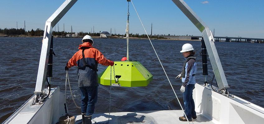 ADCP is deployed to study currents and circulation in the Mullica River. ADCP is deployed to study currents and circulation in the Mullica River.