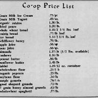 The price list for the Pine Tree Food Coop.