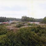 Destruction site with trees down and heavy machinery 