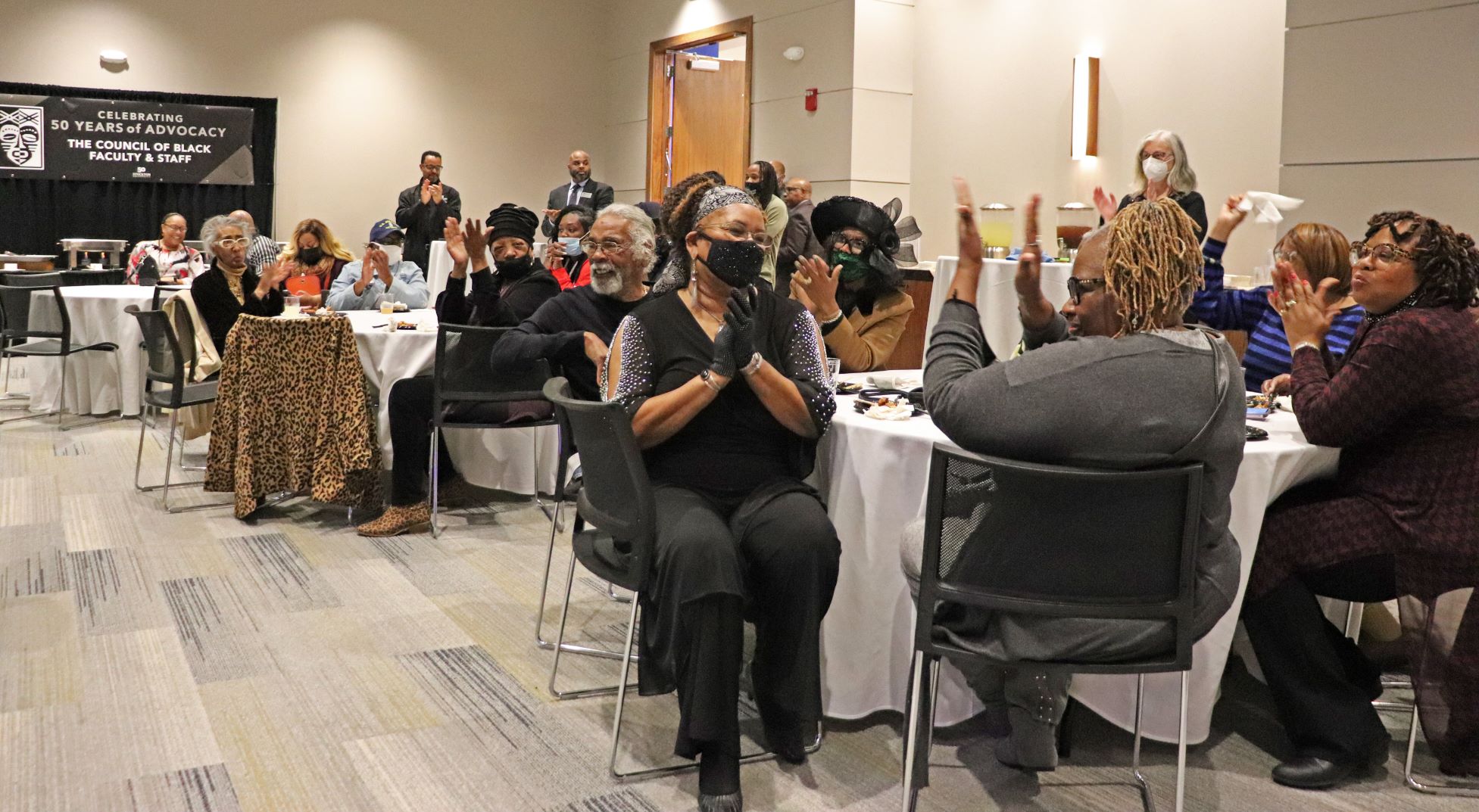 Stockton staff, faculty, students and alumni came together to celebrate the 50th anniversary of the Council of Black Faculty and Staff at 国产传媒 with a "family reunion" mixer. Stockton staff, faculty, students and alumni came together to celebrate the 50th anniversary of the Council of Black Faculty and Staff at 国产传媒 with a "family reunion" mixer.
