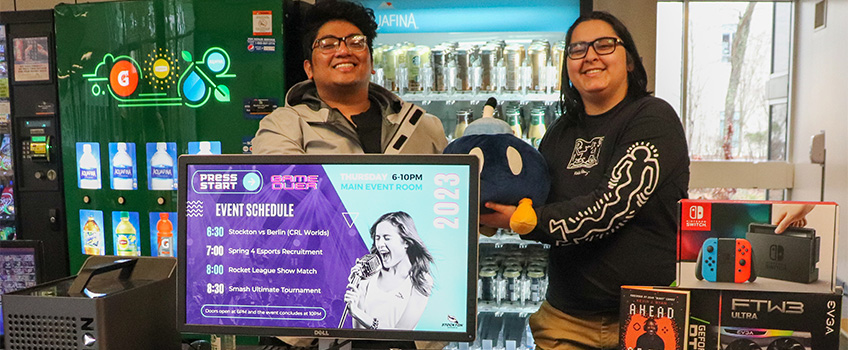 Emmanuel Francon Echavez, "League of Legends" game manager, and Leonardo Acefe, "Overwatch" game manager, during the Spring Get Involved Fair. Provided by Loukaia Taylor. Emmanuel Francon Echavez, "League of Legends" game manager, and Leonardo Acefe, "Overwatch" game manager, during the Spring Get Involved Fair. Provided by Loukaia Taylor.