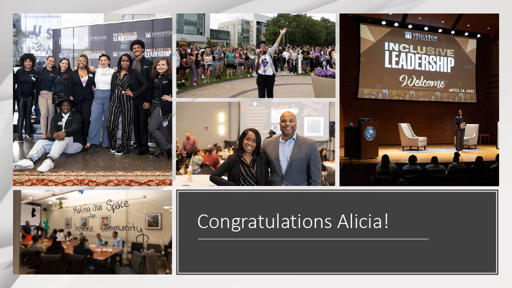 Slide that reads "Congratulations Alicia!" Slide that reads "Congratulations Alicia!"