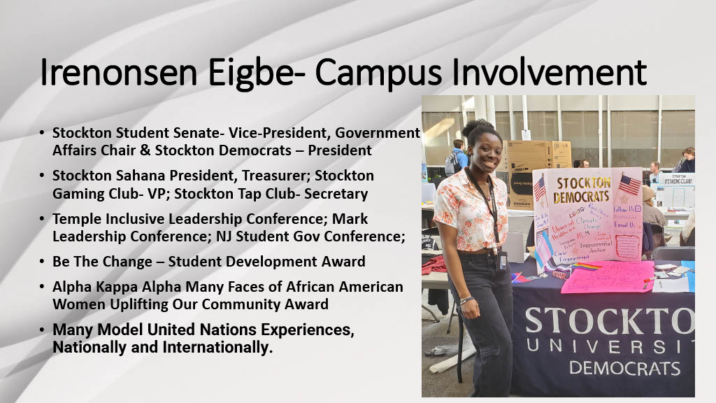 Slide that describes Irenonsen's campus involvement Slide that describes Irenonsen's campus involvement