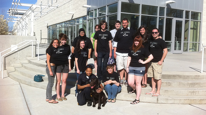 Hemi with friends outside of the Campus Center Hemi with friends outside of the Campus Center
