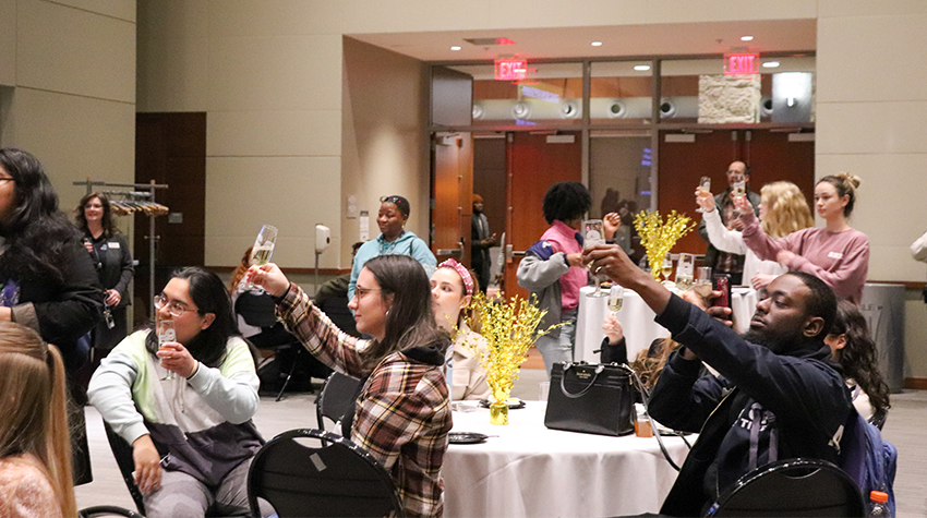 Students during the toast in fall 2022, photo by Loukaia Taylor Students during the toast in fall 2022, photo by Loukaia Taylor