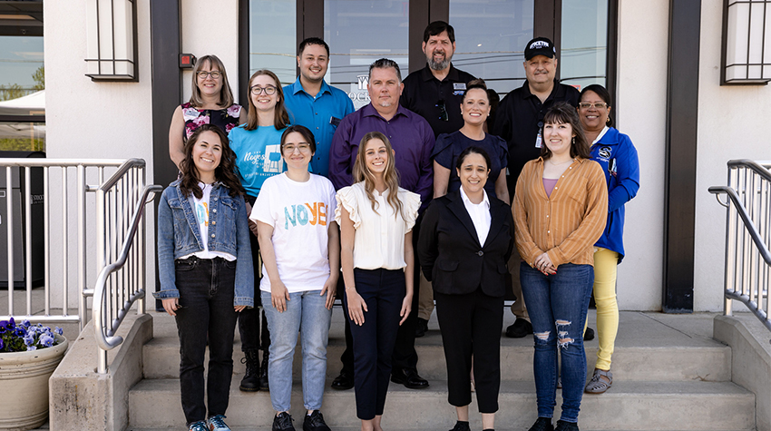 Staff members of Kramer Hall and the Noyes Museum of Art posing for a group photo during their 10th anniversary celebration Staff members of Kramer Hall and the Noyes Museum of Art posing for a group photo during their 10th anniversary celebration