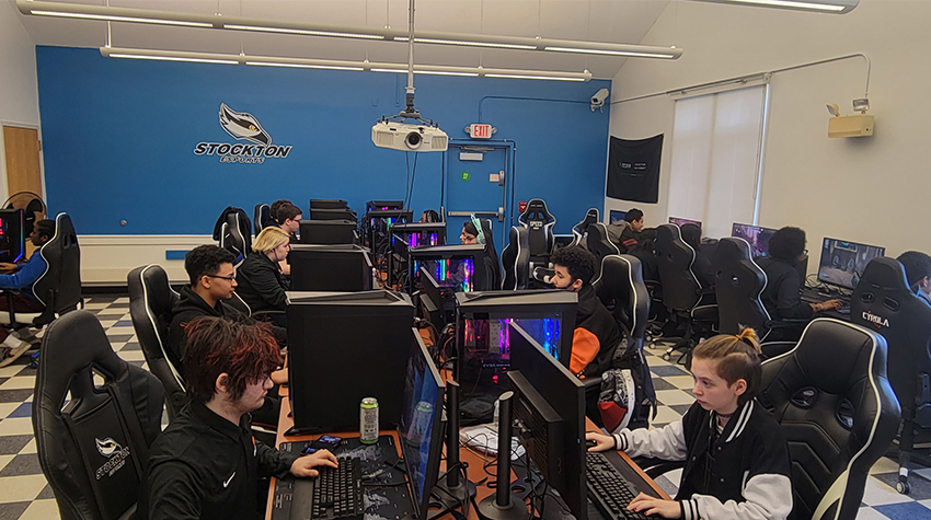 High schoolers checking out Stockton's Esports lab High schoolers checking out Stockton's Esports lab