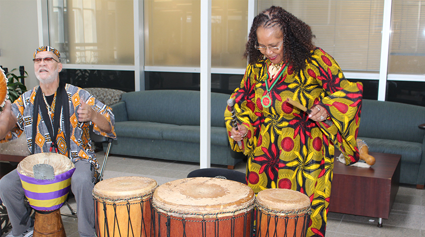 Pat Reid Merritt with the musical guests during the launch of the Africana Studies major in 2019 Pat Reid Merritt with the musical guests during the launch of the Africana Studies major in 2019