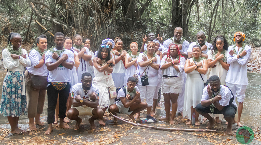 The group visited the Ancestral River Park and poured libations in an emotional ceremony that culminated in rain during the region's dry season.  The group visited the Ancestral River Park and poured libations in an emotional ceremony that culminated in rain during the region's dry season.