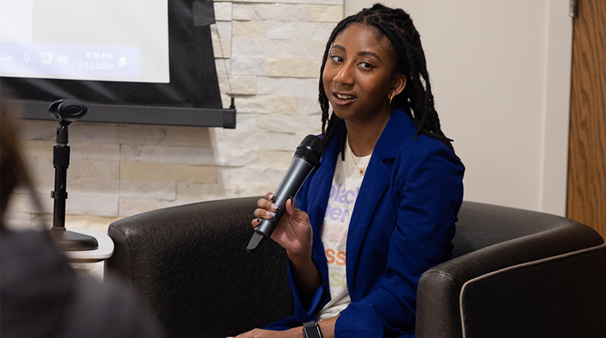 The Africana Studies program recently hosted a panel discussion titled "What Can You Do with an Africana Studies Degree?" 国产传媒 and current faculty of the program talked to students and shared their experiences. Alumna Melody Japser '22 was one of the panelists.  The Africana Studies program recently hosted a panel discussion titled "What Can You Do with an Africana Studies Degree?" 国产传媒 and current faculty of the program talked to students and shared their experiences. Alumna Melody Japser '22 was one of the panelists.