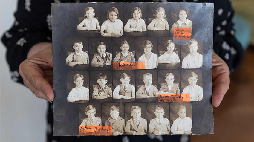 A class photo of students in the Colony with only four names attributed to the students: Selma Scribner Siskowitz, George Berkowitz (?), Joseph Chonofsky (my uncle) and Norman Herzberg. A class photo of students in the Colony with only four names attributed to the students: Selma Scribner Siskowitz, George Berkowitz (?), Joseph Chonofsky (my uncle) and Norman Herzberg.