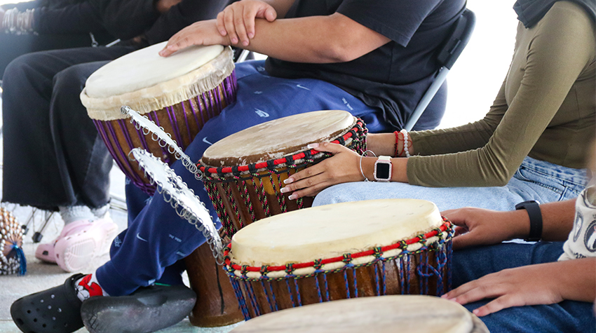 Students waiting to start drumming Students waiting to start drumming