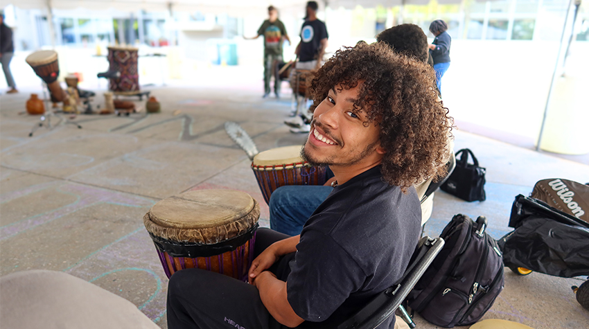Students waiting to start drumming Students waiting to start drumming