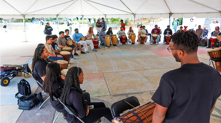 Students waiting to start drumming Students waiting to start drumming