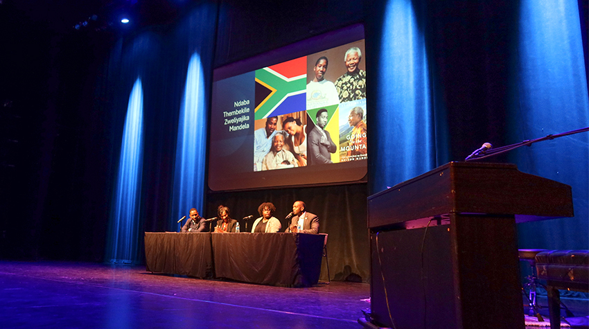Panel discussion with Ndaba Mandela, Kimelle Ash and Raymond Royster '15. Donnetrice Allison moderated the panel. Panel discussion with Ndaba Mandela, Kimelle Ash and Raymond Royster '15. Donnetrice Allison moderated the panel.
