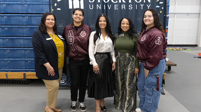 Asw. Ramirez posing with Sofia Abreu (Career Education & Development), Heather Medina (Admissions, founder of LVD) and students Jada Rojas and Ahnjeles Maldonado (Lambda Theta Alpha Latin Sorority, Inc.) Asw. Ramirez posing with Sofia Abreu (Career Education & Development), Heather Medina (Admissions, founder of LVD) and students Jada Rojas and Ahnjeles Maldonado (Lambda Theta Alpha Latin Sorority, Inc.)