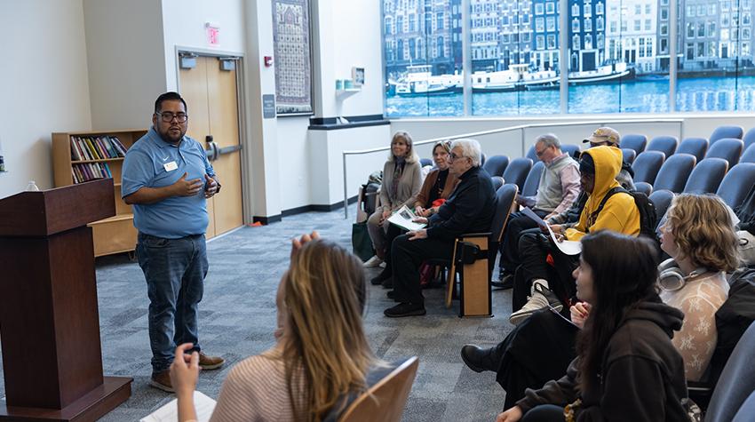 Irvin Moreno Rodriguez talking with the group shortly before the tour began. Irvin Moreno Rodriguez talking with the group shortly before the tour began.