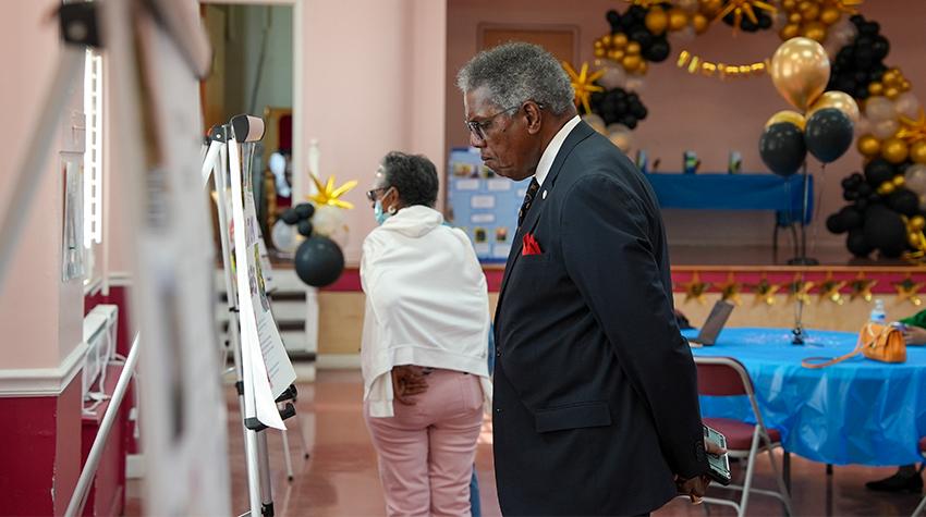 Kaleem Shabazz viewing one of the displays Kaleem Shabazz viewing one of the displays