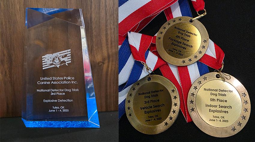 The award along with the medals Stuart and Freya received The award along with the medals Stuart and Freya received