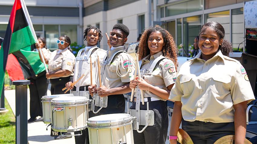 The drumline right after the parade The drumline right after the parade