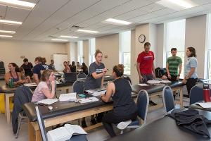 Hands-on lab sessions let DPT students practice real clinical skills with guidance from expert faculty in a collaborative classroom setting.