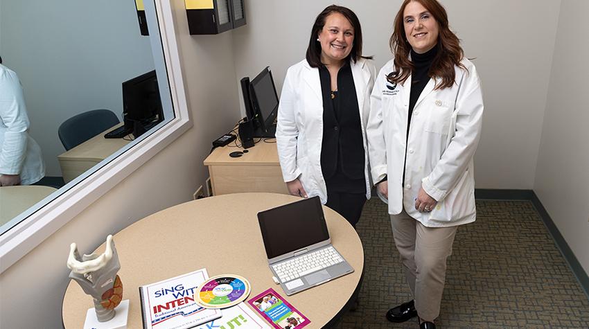 A student and faculty member in the Speech/Hearing Clinic A student and faculty member in the Speech/Hearing Clinic