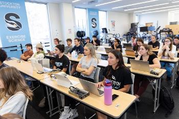 Exercise Science students at Stockton University learn in modern lab environments focused on exercise physiology, wellness, strength training, and human movement science.