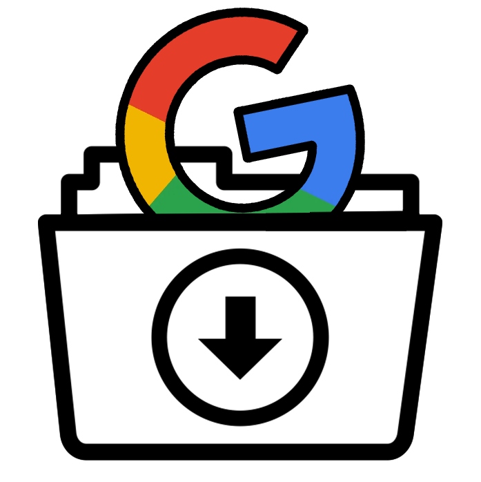 a google icon sitting inside of a folder labelled with a download arrow