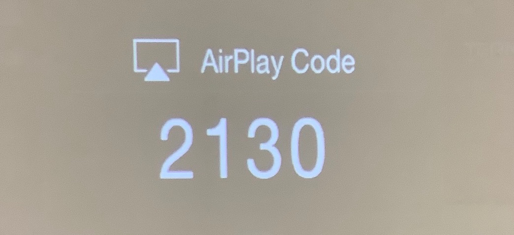 A picture of the AirPlay code that appears on-screen when attempting to connect your device to the Apple TV.