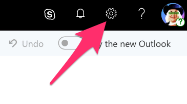 A screenshot of Outlook Web, showing the Settings icon.