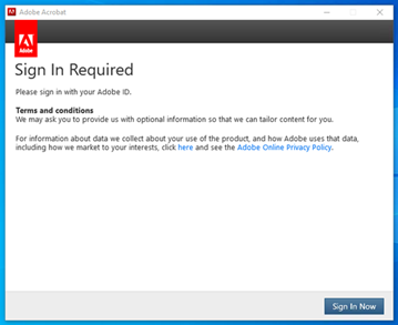 A screenshot of the Adobe sign-in prompt.
