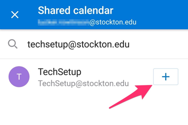 A screenshot showing button to add a shared calendar in Outlook for iOS