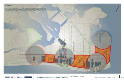 Map of Atlantic City with areas of redevelopment interest marked 