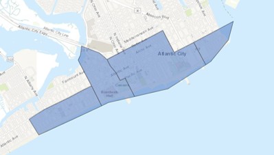 Map of Atlantic City with Opertunity Zones Marked