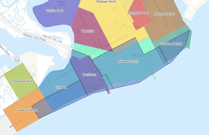 Map of Atlantic City with neighborhoods marked