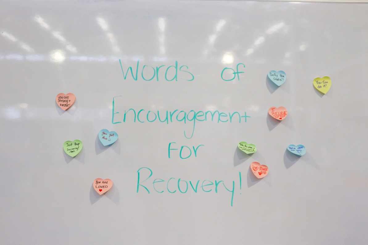 Visitors could leave messages of hope for those battling addiction at the very end of the exhibit.