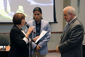 Juan Diego Chaparro is sworn in as the Student Trustee Alternate.