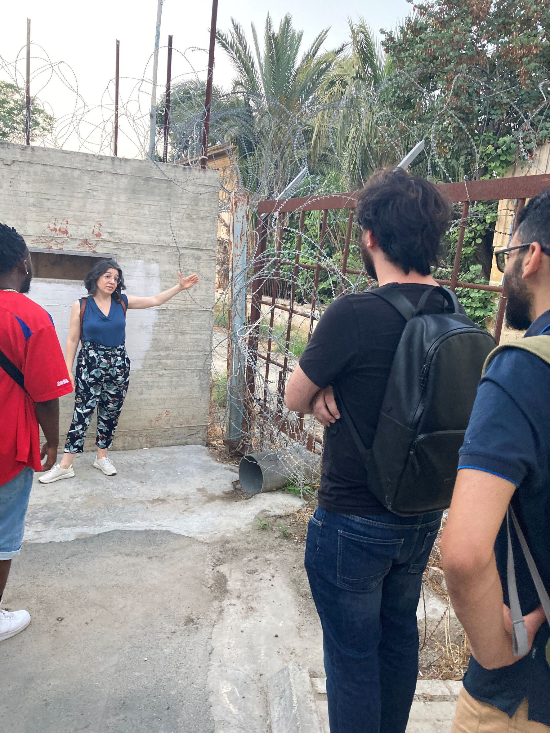 Dr. Nicoletta Demetriu, who visited Stockton as a Fulbright Scholar in 2017, leads the group through Nicosia's Old Town.