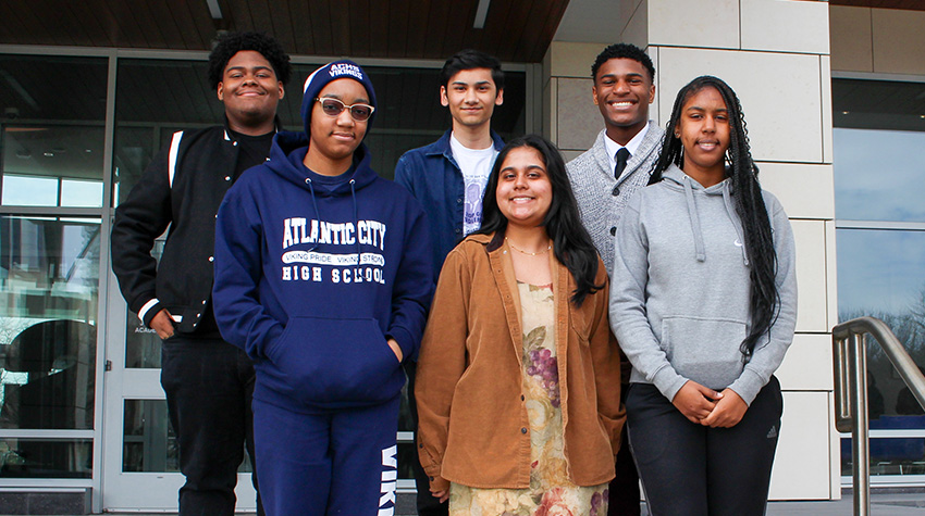 Student panelists, outside of John F. Scarpa academic center